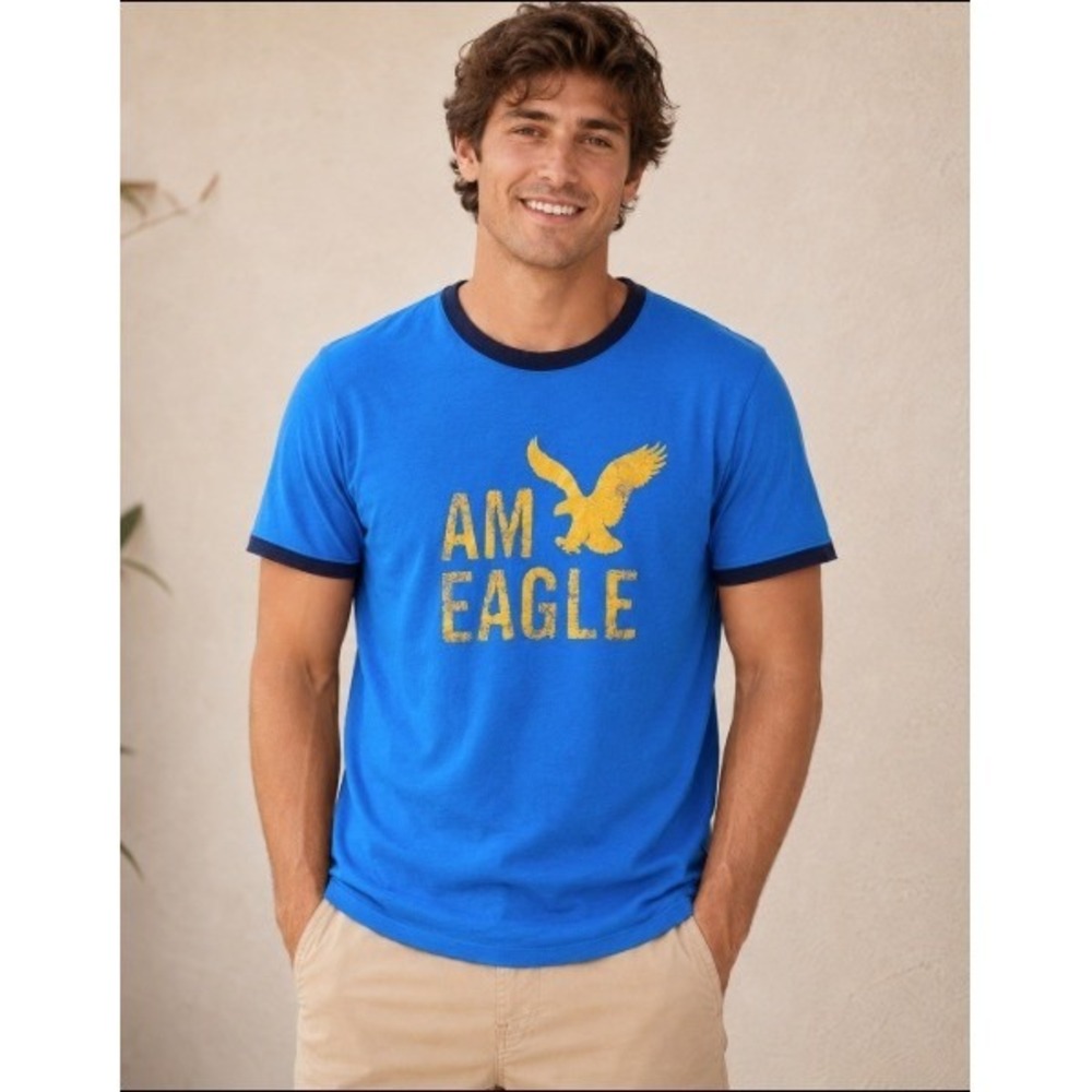 True Y2K American Eagle Reversible Ringer T Shirt Mens Small Blue Graphic Tee